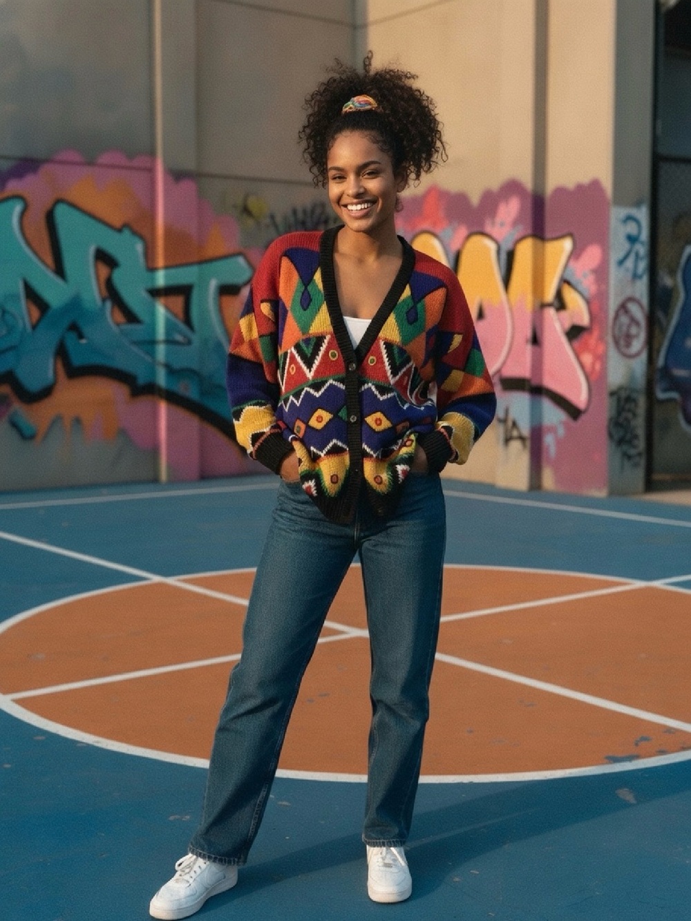 Vintage 90’s Santoria Geometric Knit Cardigan - Multicolor women’s med.